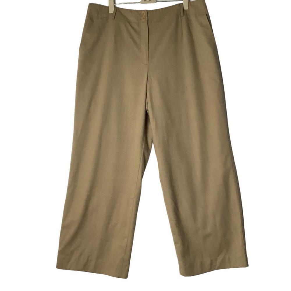 Talbots High Rise Wool Blend Lined Stretch Pants Women 16 Petite Brown Wide Leg